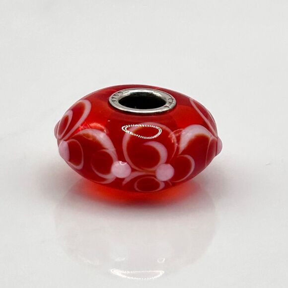 TROLLBEADS Red & White Flower Unique LAA 925S NEW! Textured - Picture 3 of 8